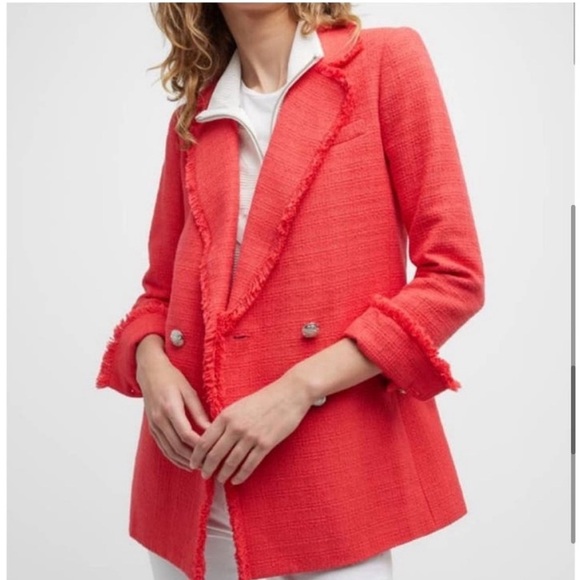 VERONICA BEARD | Nayeli Dickey Blazer Jacket
Tweed Cotton Blend Watermelon Coral - Picture 4 of 10